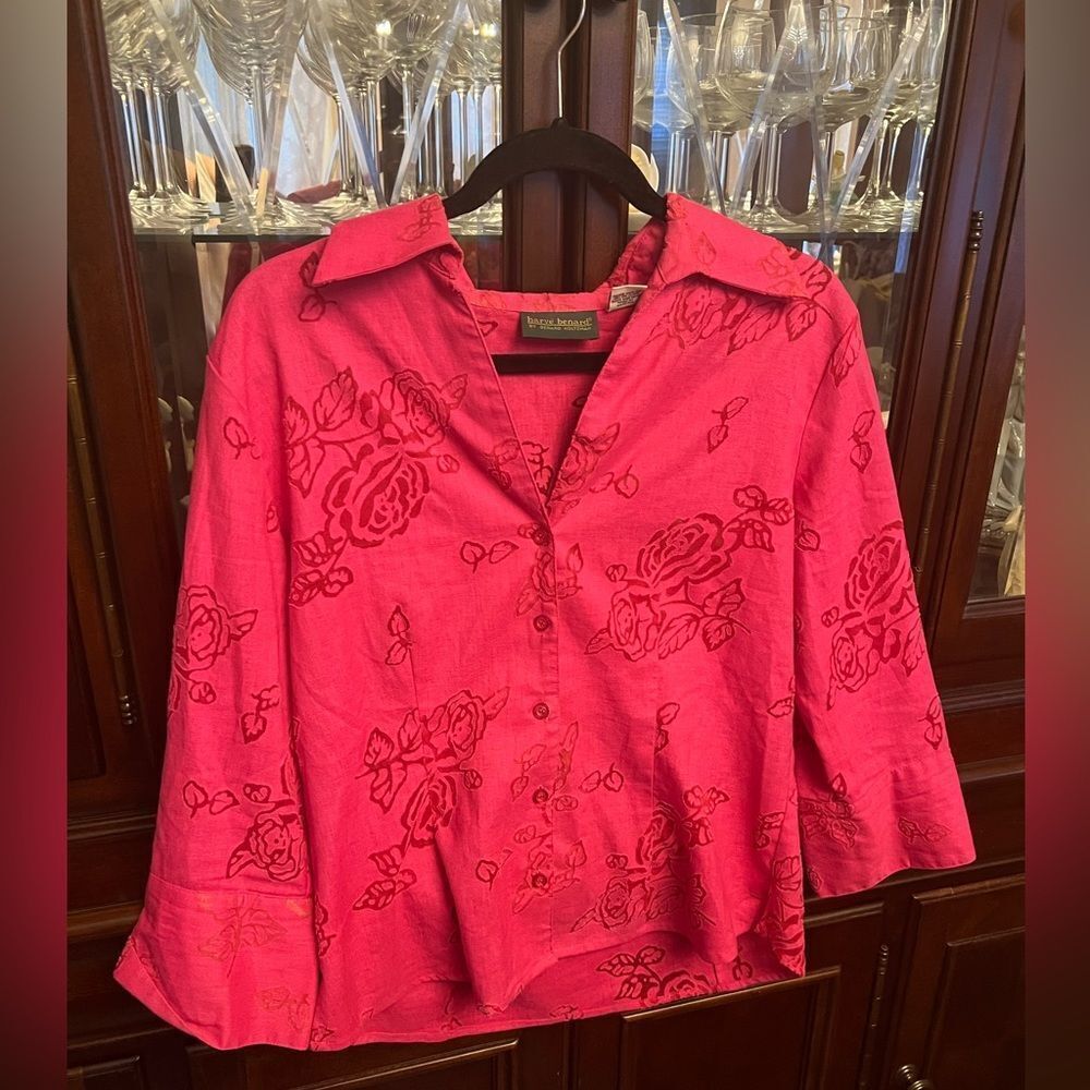 Harve Benard Rose Pattern Button Down Blouse Size… - image 1